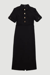Essential Techno Shirt Sleeve Woven Shirt Dress With Gold Hardware