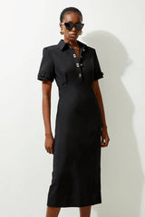 Essential Techno Shirt Sleeve Woven Shirt Dress With Gold Hardware