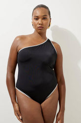 Plus Size Contrast Stitch One Shoulder Swimsuit