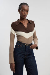 Viscose Blend Rib Knit Polo Top