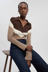Viscose Blend Rib Knit Polo Top