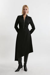 Technical Crepe Tailored Metal Zipp Detail High Low Midi Dress