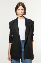 Tailored Contrast Tipped Stitch Detail Double Breasted Jacket