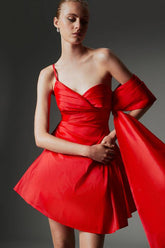 Archive Collection - Petite Taffeta Draped Shoulder Mini Dress