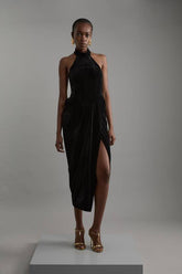 Tailored Velvet Halter Neck Maxi Dress