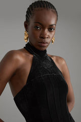 Tailored Velvet Halter Neck Maxi Dress