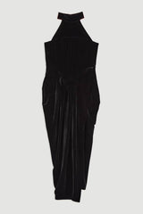 Tailored Velvet Halter Neck Maxi Dress