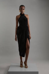 Tailored Velvet Halter Neck Maxi Dress