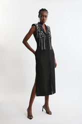 Tall Embellished Detail Plunge Collared Woven Maxi Dress