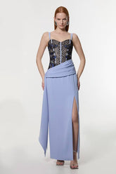 Lace Applique Contrast Corseted Tailored Maxi Dress