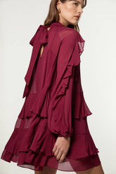 Drama Ruffle Viscose Georgette Woven Mini Dress