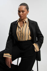 Plus Size Stripe Cotton Oversize Tailored Essential Shirt