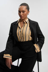 Plus Size Stripe Cotton Oversize Tailored Essential Shirt