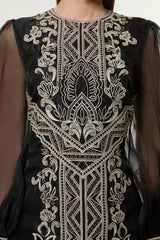 Embroidered Organdie Balloon Woven Mini Dress