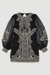 Embroidered Organdie Balloon Woven Mini Dress