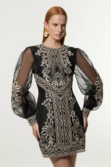 Embroidered Organdie Balloon Woven Mini Dress