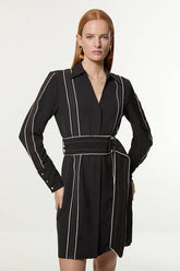 Soft Tailored Contrast Tipped Belted Wrap Mini Dress