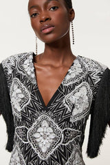 Petite Embellished Fringe Strappy Woven Mini Dress
