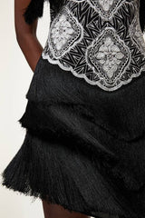 Petite Embellished Fringe Strappy Woven Mini Dress