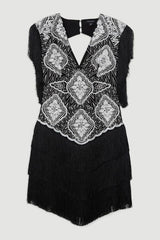 Petite Embellished Fringe Strappy Woven Mini Dress