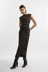 Petite Check Ruffle Tailored Midaxi Dress