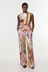 Graduated Stripe Viscose Satin High Waist Trouser