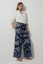 Tall Viscose Linen Mirrored Floral Woven Straight Leg Trouser