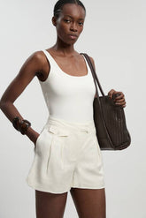 Viscose Linen Woven Pocket Detail Short