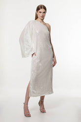 Liquid Shine One Shoulder Woven Sequin Dress