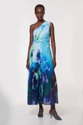 Tall Ombre Floral Soft Pleated One Shoulder Maxi Dress