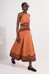 Embroidered Cotton Linen Woven Halter Dress