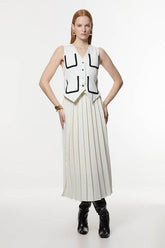 Compact Stretch Sleeveless Pleated Tipped Tailored Midaxi Dress