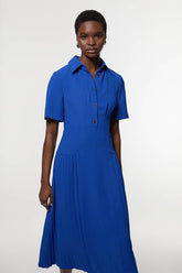 Tailored Crepe Pleated Panelled Shirt Dress