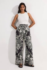 Tile Silk Cotton Woven High Waisted Trouser