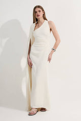 Soft Tailored Cape Sleeve Maxi Dress