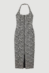 Zebra Jacquard Tailored Zip Through Pencil Midi Dress