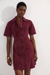 Suede Stab Stitch Button Mini Dress