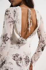 Petite Sheer Viscose Georgette Sketchy Floral Deep V Woven Halter Neck Dress