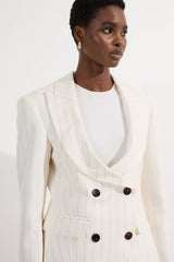 Pinstripe Double Breasted Waisted Tailored Jacket