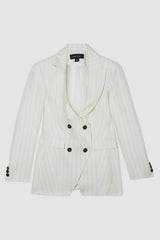 Pinstripe Double Breasted Waisted Tailored Jacket