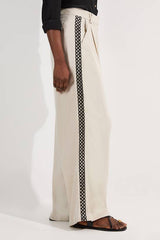 Viscose Linen Lace Trim Insert Woven Trouser