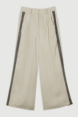 Viscose Linen Lace Trim Insert Woven Trouser