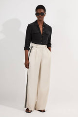 Viscose Linen Lace Trim Insert Woven Trouser