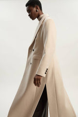 Petite Stripe Wool Double Breasted Tailored Maxi Coat