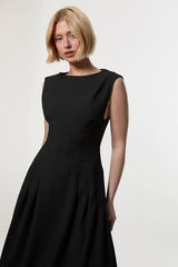 Compact Stretch Open Back Full Skirted Tailored Midi Dress