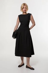 Compact Stretch Open Back Full Skirted Tailored Midi Dress