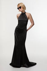 Premium Satin Halter Neck Tailored Maxi Dress