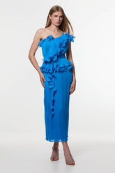 Digital Ophelia Crinkle Georgette Fine Pleated Strapless Woven Midi Dress