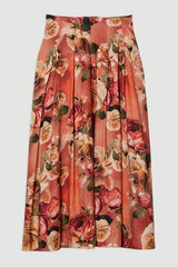 Floral Viscose Linen High Waisted Woven Maxi Skirt