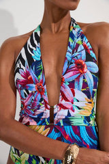 Tall Tropical Floral Plunge Swimsuit